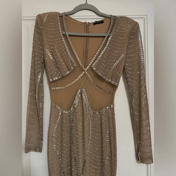 Banjul Tan and Silver Long Sleeve Dress - Picture 1 of 5